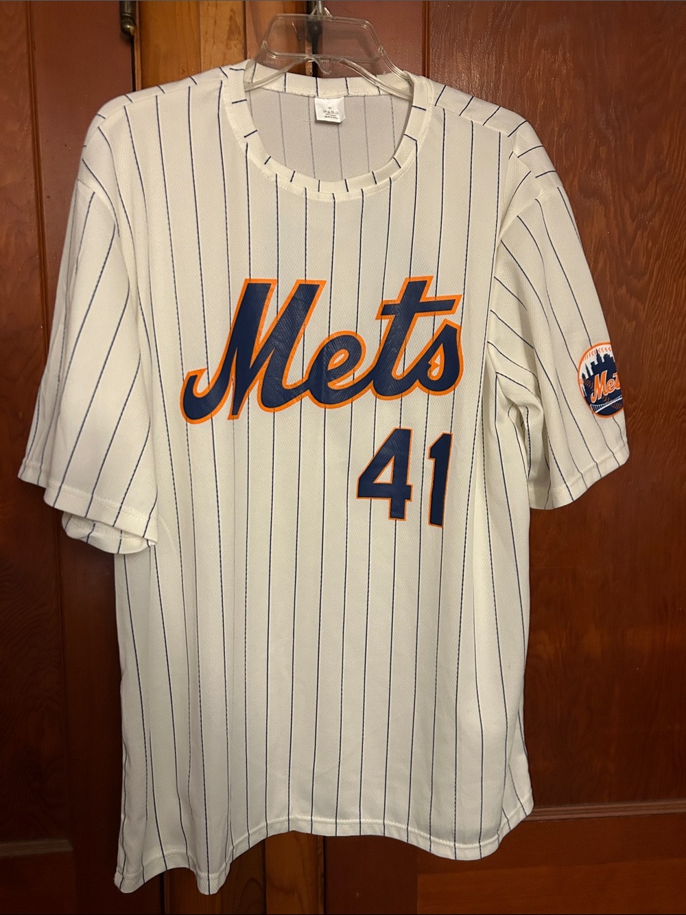 New York Mets White Pinstripe #41 Men's Jersey